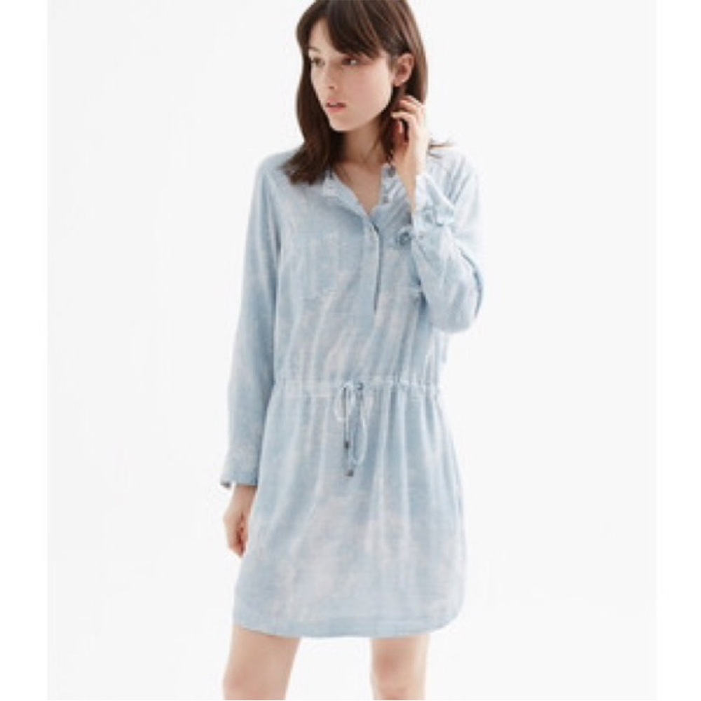 Lou & Grey Light Blue White Geometric Shirt Dress Long Sleeve XS NWOT